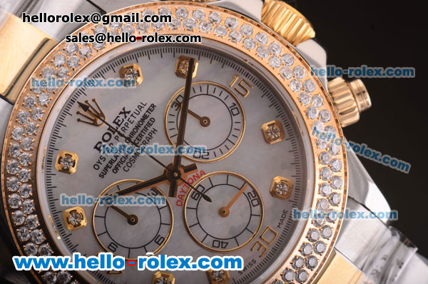 Rolex Daytona Chronograph Swiss Valjoux 7750 Automatic Movement Two Tone with Diamond Bezel and MOP Dial - Click Image to Close